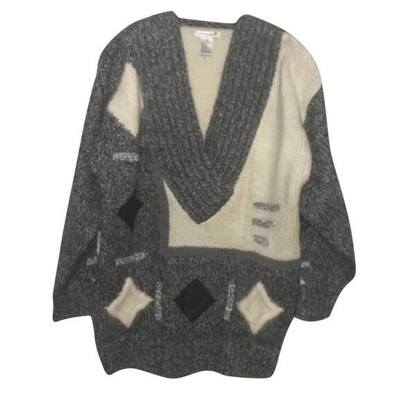 Winter White & Black Patch Work Sweater - Picture 1 of 4